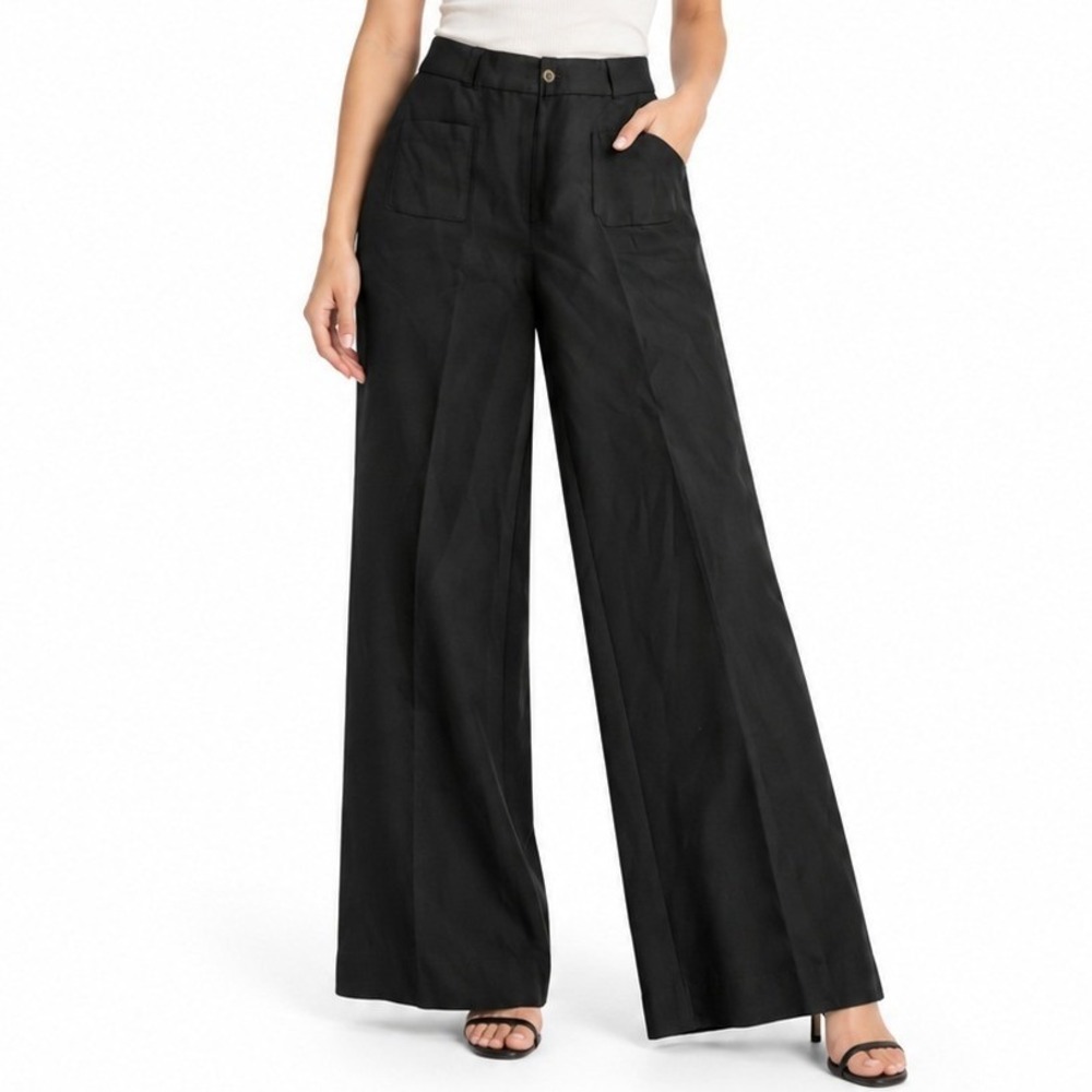 Meg & Margot Pants Women Large Black Wide Leg High Rise Stretch Trousers Office